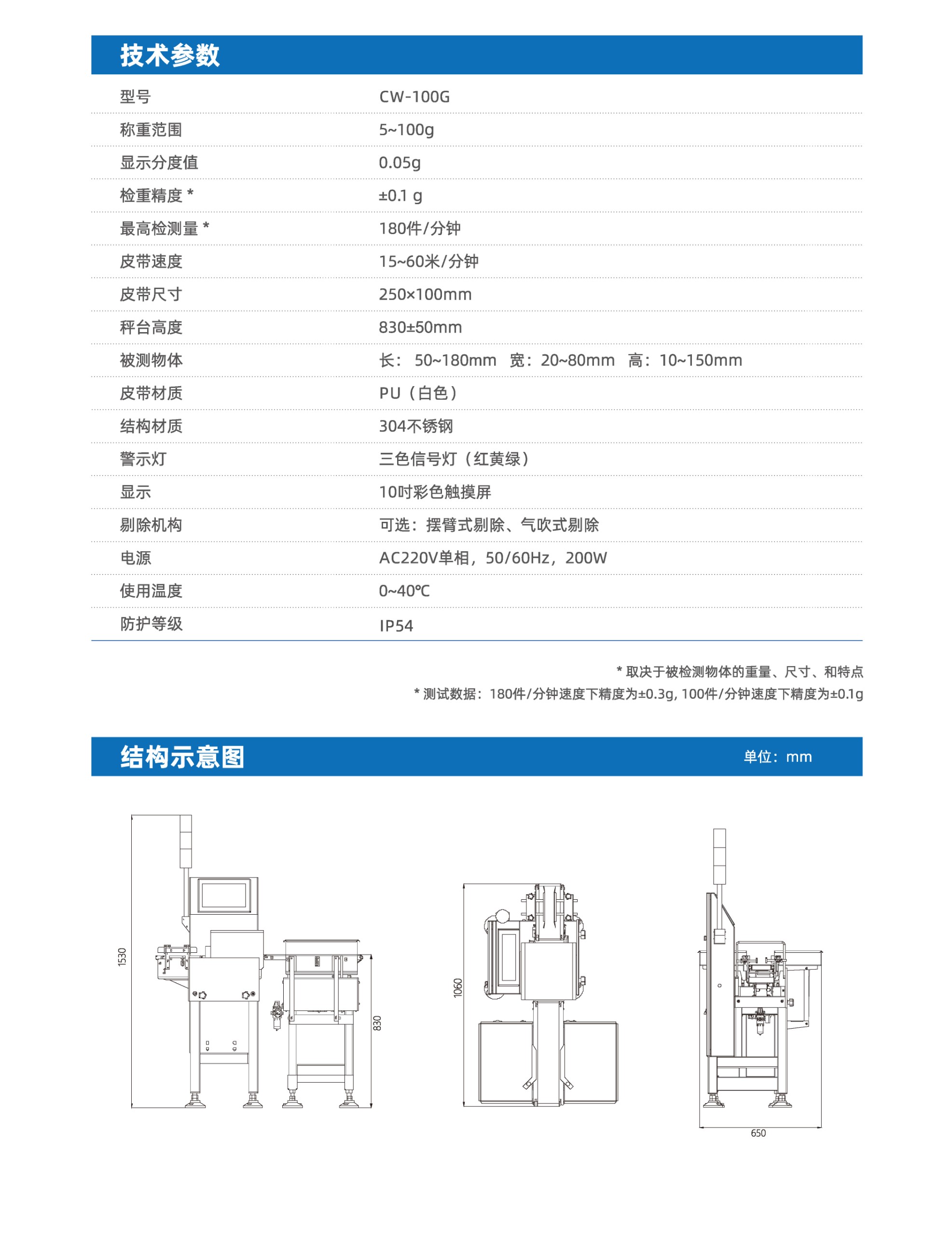 PHISHINE菲軒CW-100G動(dòng)態(tài)皮帶檢重秤參數(shù)