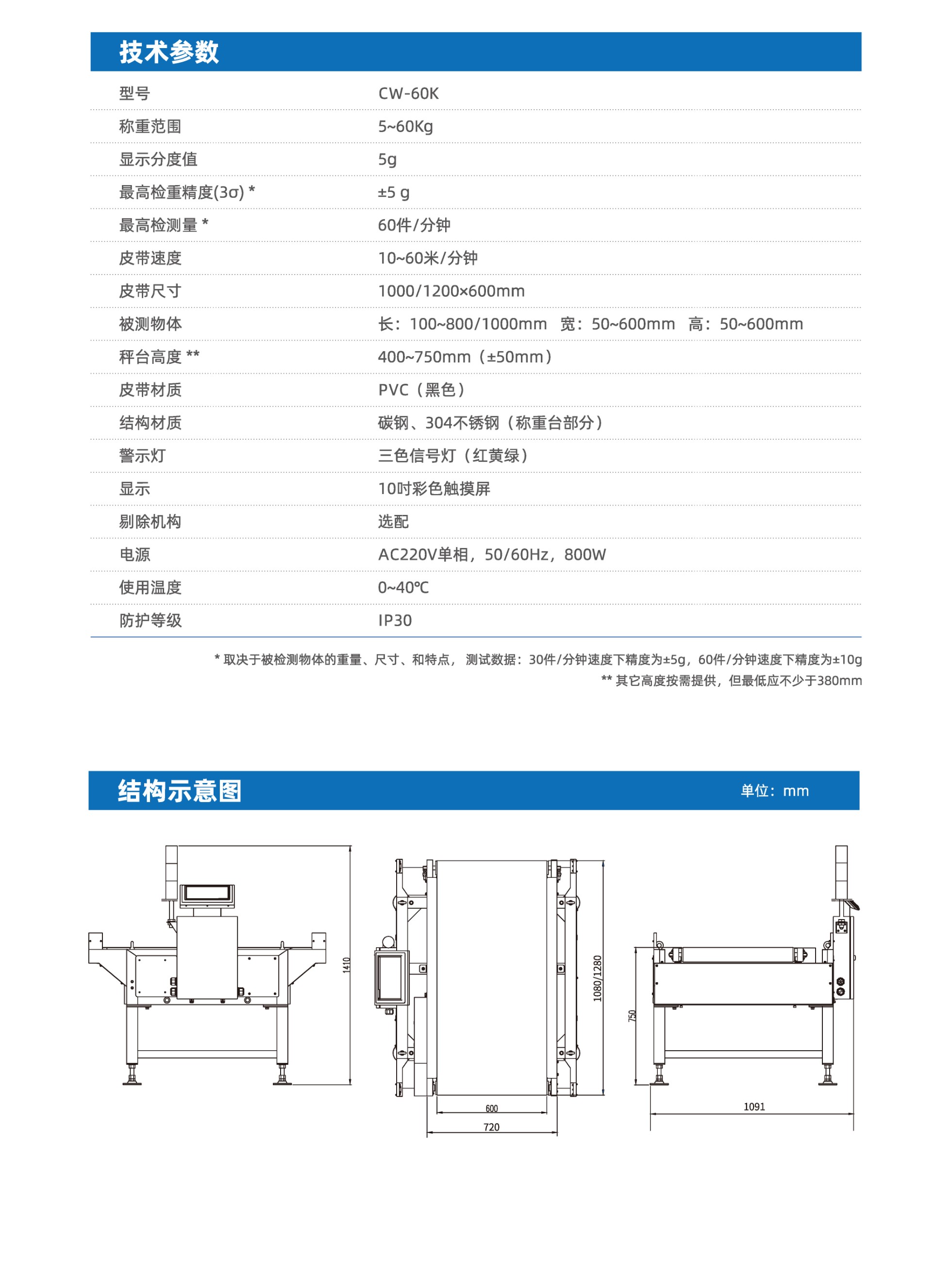 PHISHINE菲軒CW-60K動(dòng)態(tài)皮帶檢重秤參數(shù)