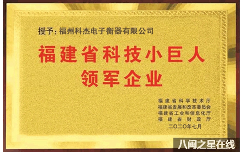 福州科杰電子衡器有限公司榮獲 2020年福建省科技小巨人領(lǐng)軍企業(yè)等榮譽(yù)稱號(hào)
